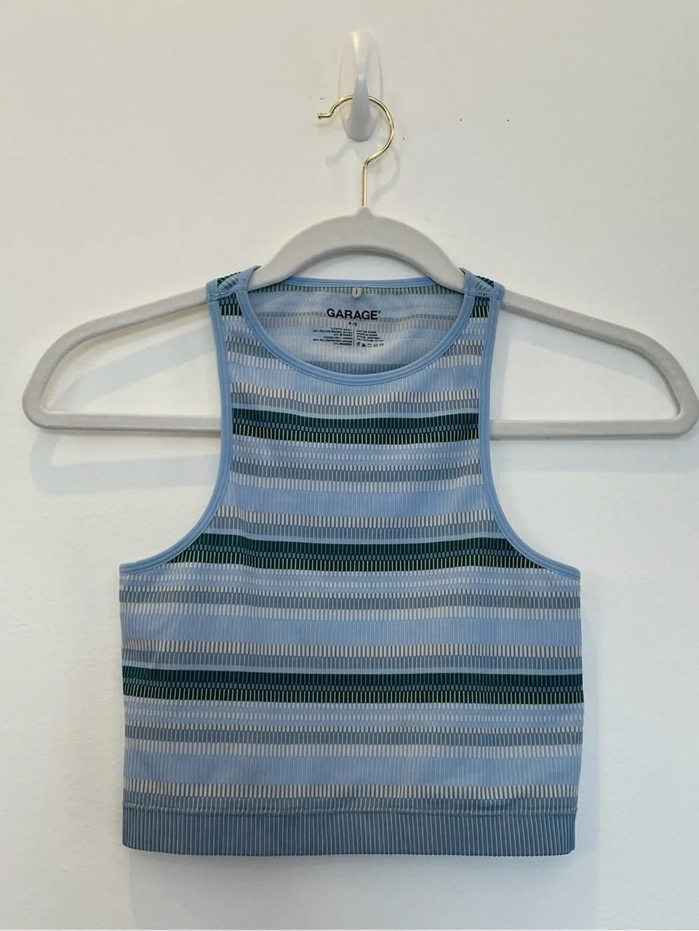 GARAGE Blue and Navy Striped Ribbed Crop Tank